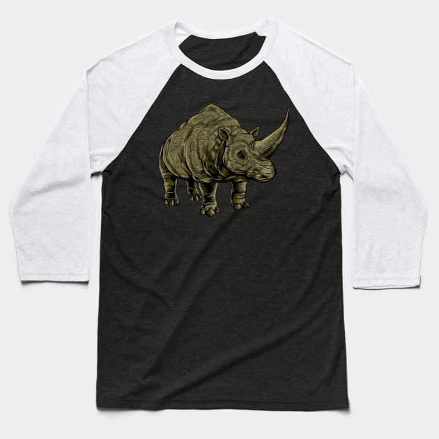 Drawing of an Elasmotherium Baseball T-Shirt by Modern Medieval Design
